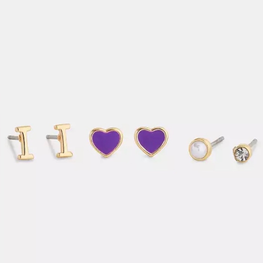 NWT Coach I Initial Stud Earrings Set